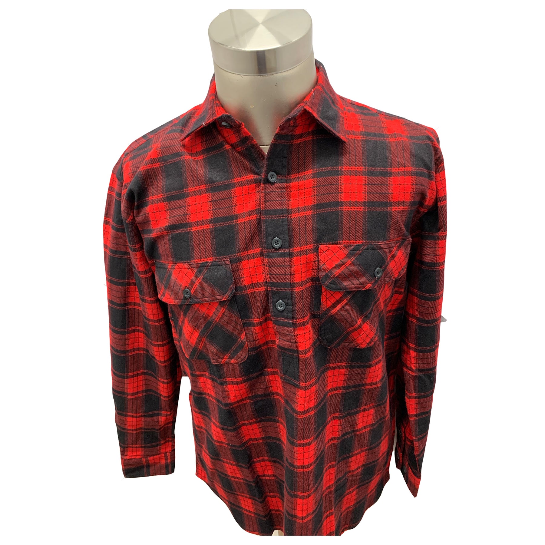 red pure cotton flannelette shirt with half placket front