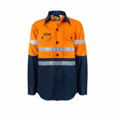 kids hi vis two tone long sleeve shirt with 3m reflective tape in orange navy