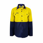 kids hi vis two tone long sleeve shirt in yellow navy