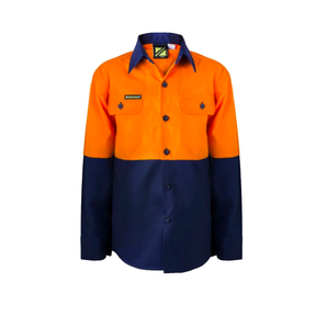 kids hi vis two tone long sleeve shirt in orange navy