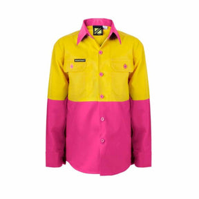 kids hi vis two tone long sleeve shirt in yellow pink