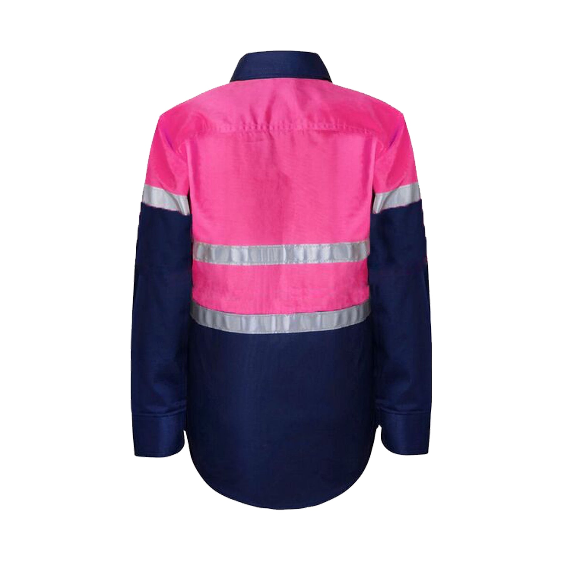 back of kids hi vis two tone long sleeve shirt with reflective tape 