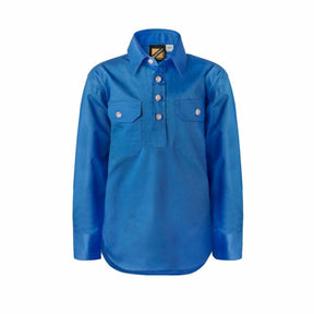 kids lightweight half placket long sleeve shirt in cobalt blue