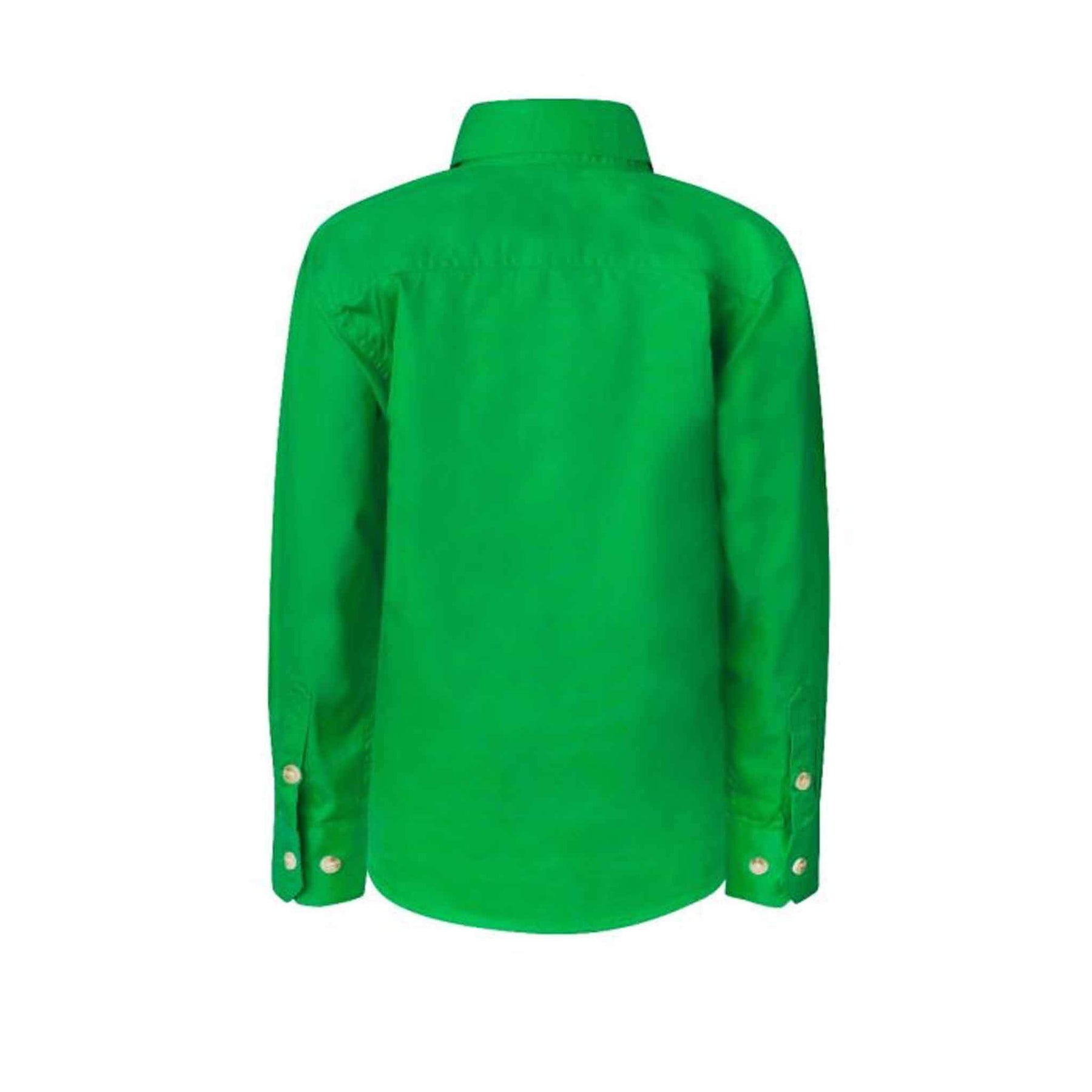 back of kids lightweight half placket long sleeve shirt in electric green