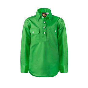 kids lightweight half placket long sleeve shirt in electric green