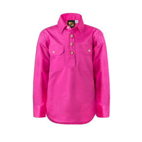 kids lightweight half placket long sleeve shirt in pink