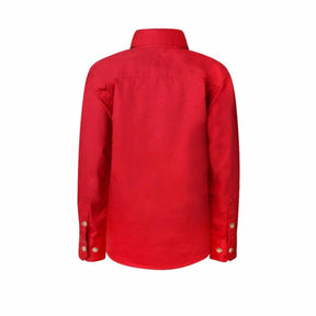 back of kids lightweight half placket long sleeve shirt in crimson