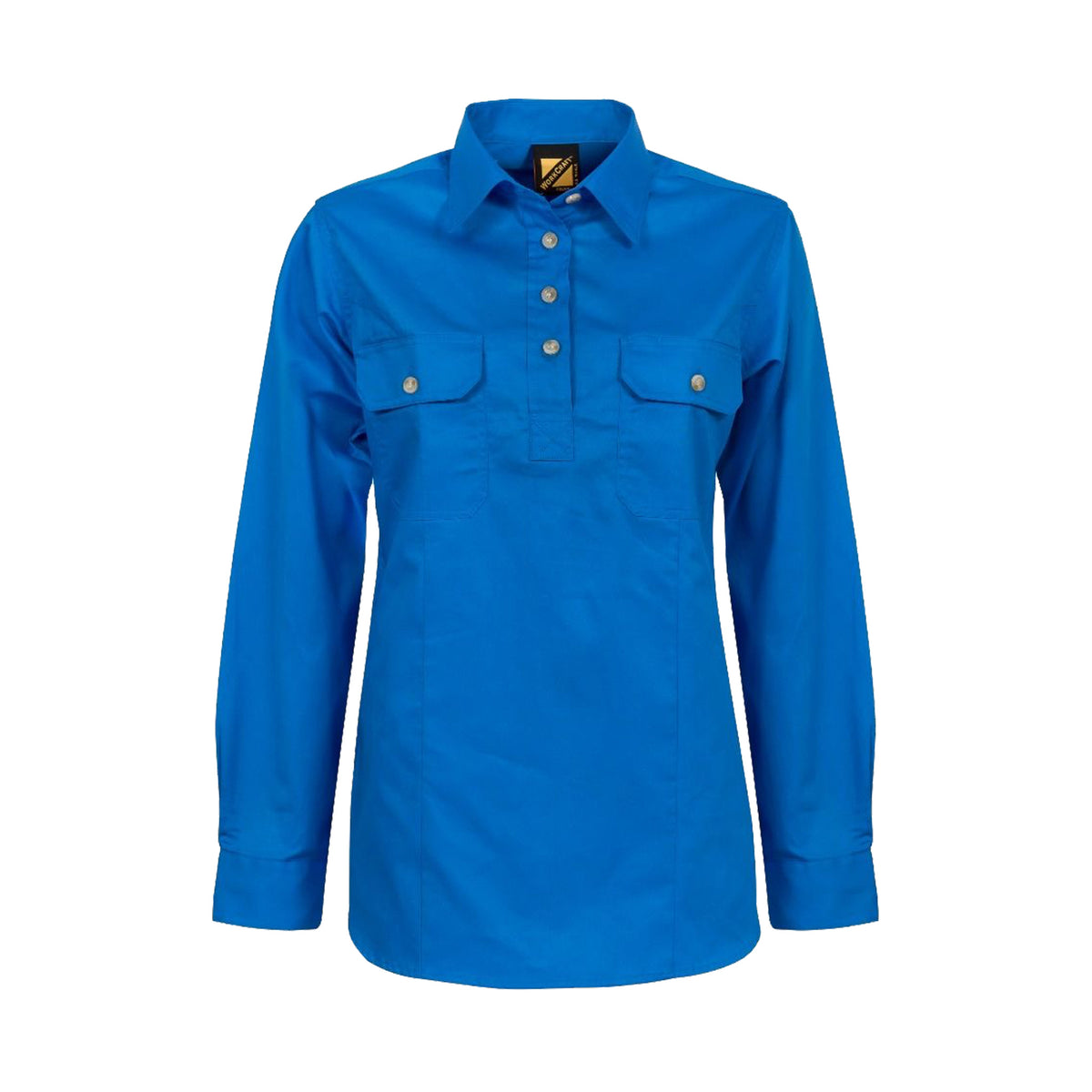 ladies long sleeve lightweight half placket shirt in cobalt blue