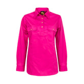 ladies long sleeve lightweight half placket shirt in pink