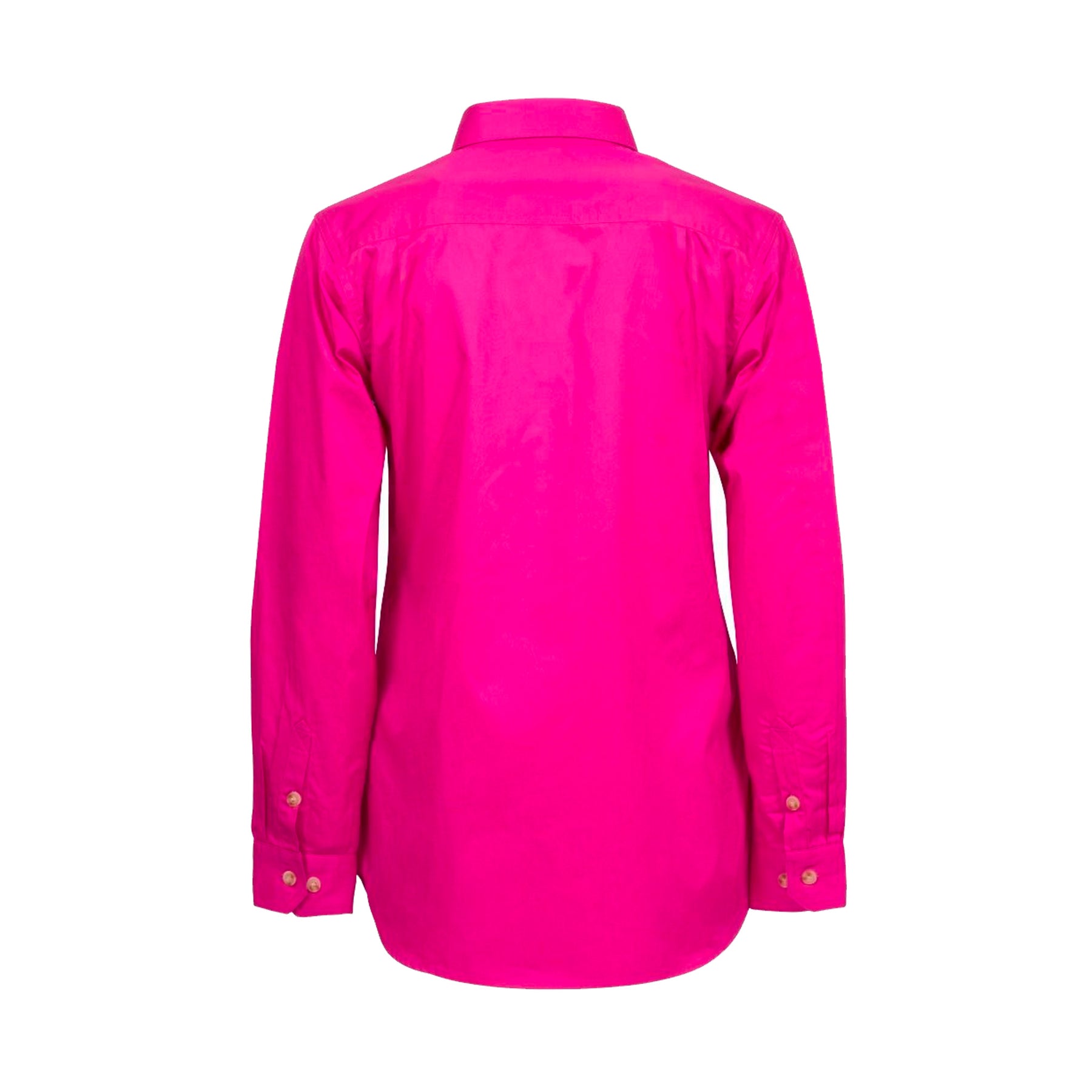 back of ladies long sleeve lightweight half placket shirt in pink