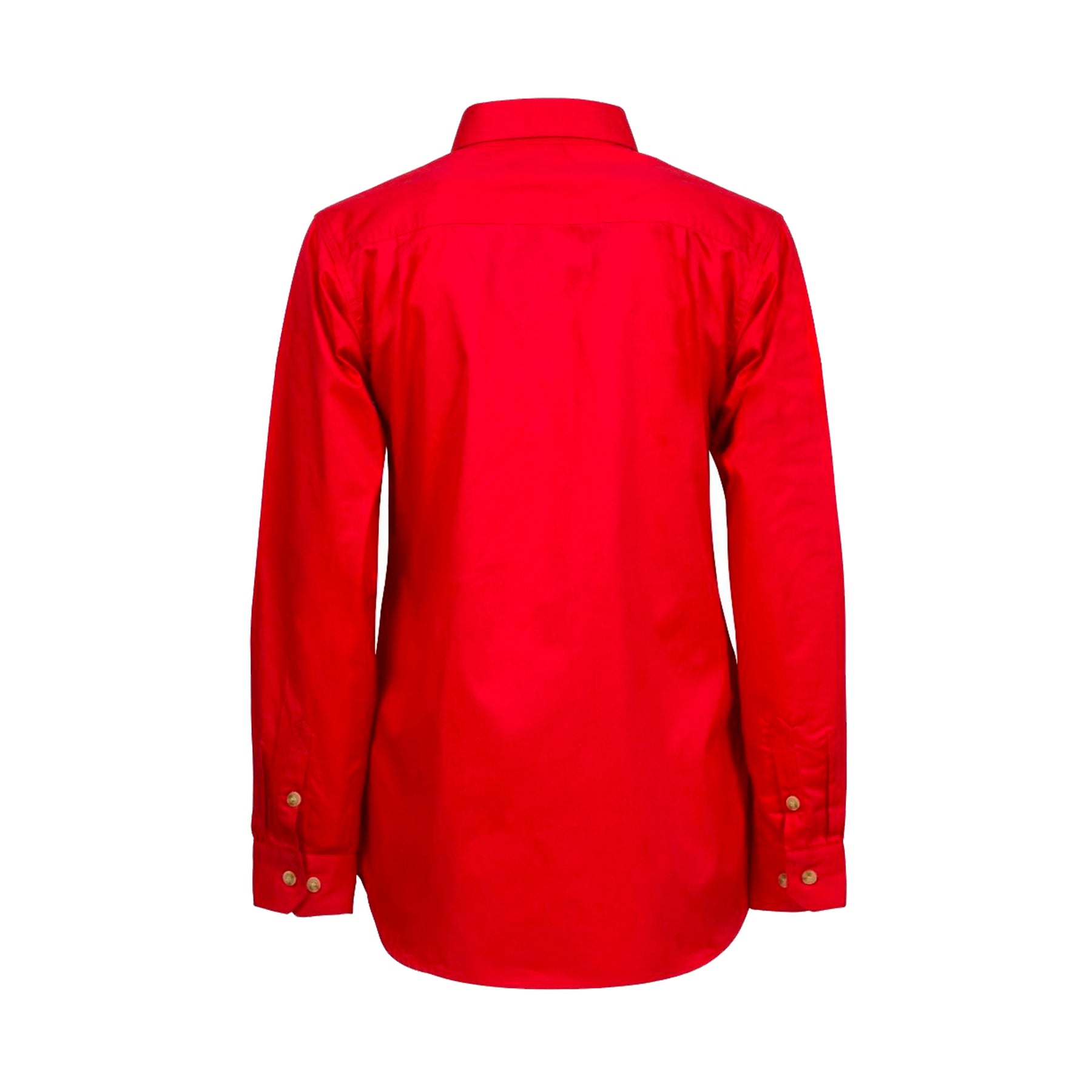 back of ladies long sleeve lightweight half placket shirt in crimson red