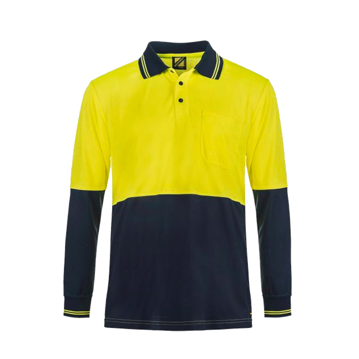 hi vis two tone long sleeve micromesh polo in navy yellow