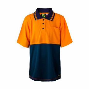 kids orange navy hi vis two tone short sleeve polo with pocket
