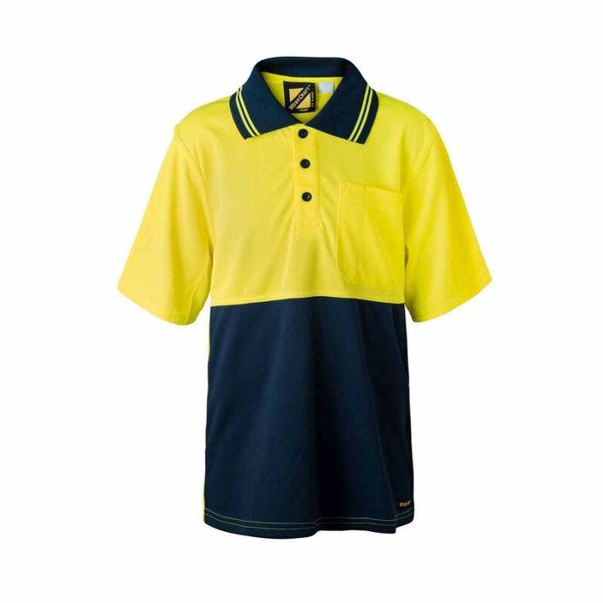 kids yellow navy hi vis two tone short sleeve polo with pocket