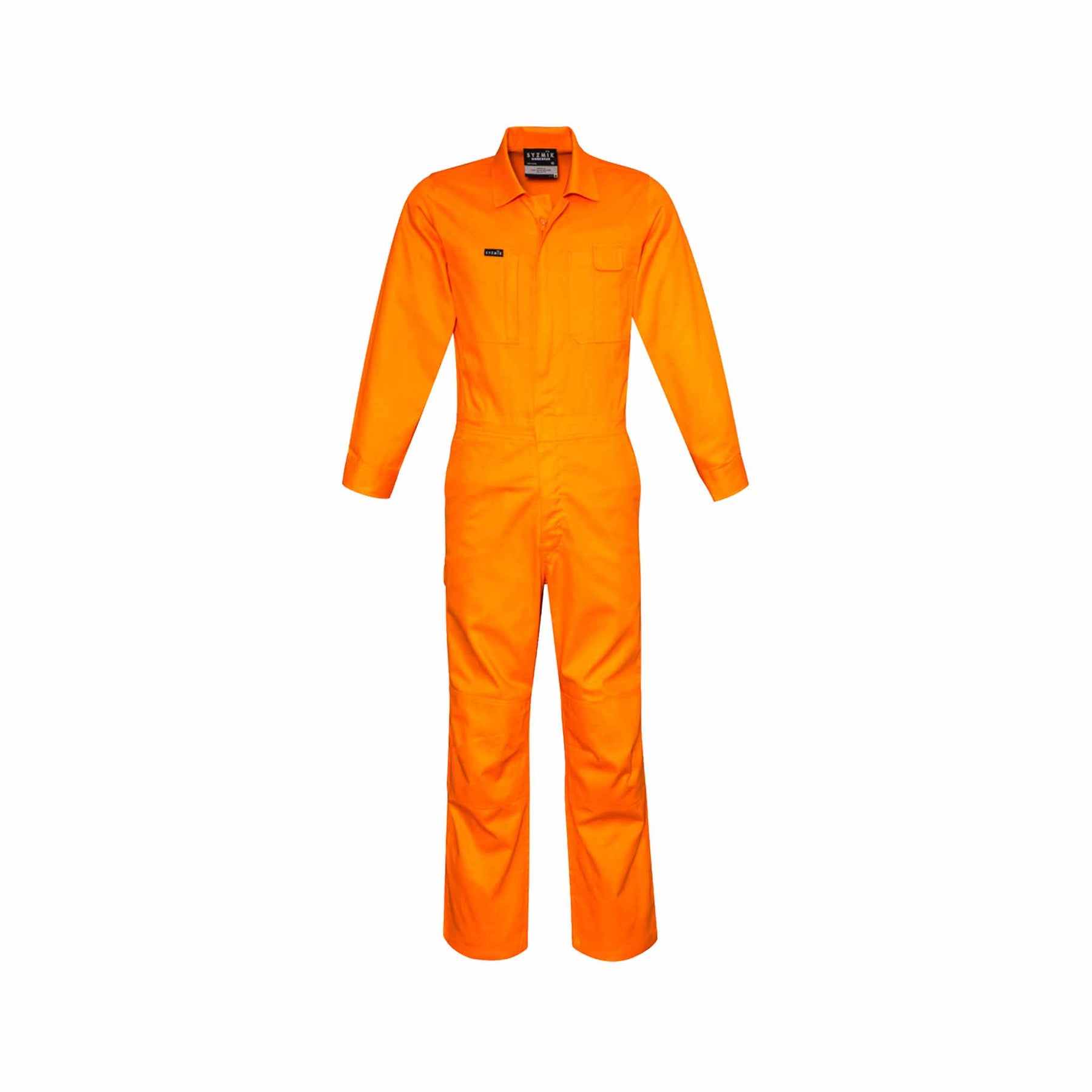 Orange lightweight long sleeved overalls front view