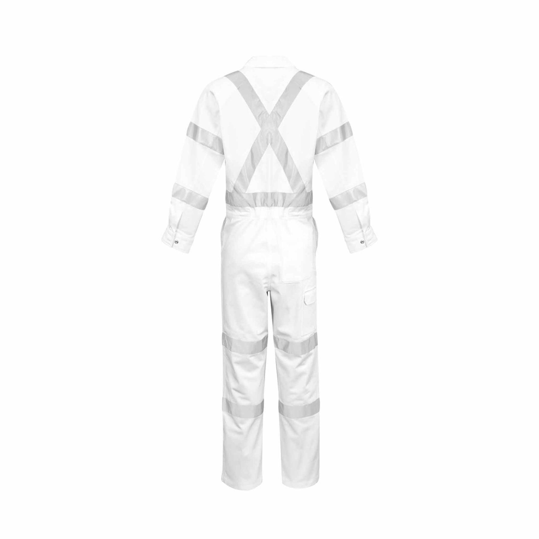 Long sleeved bio motion taped white overalls back view