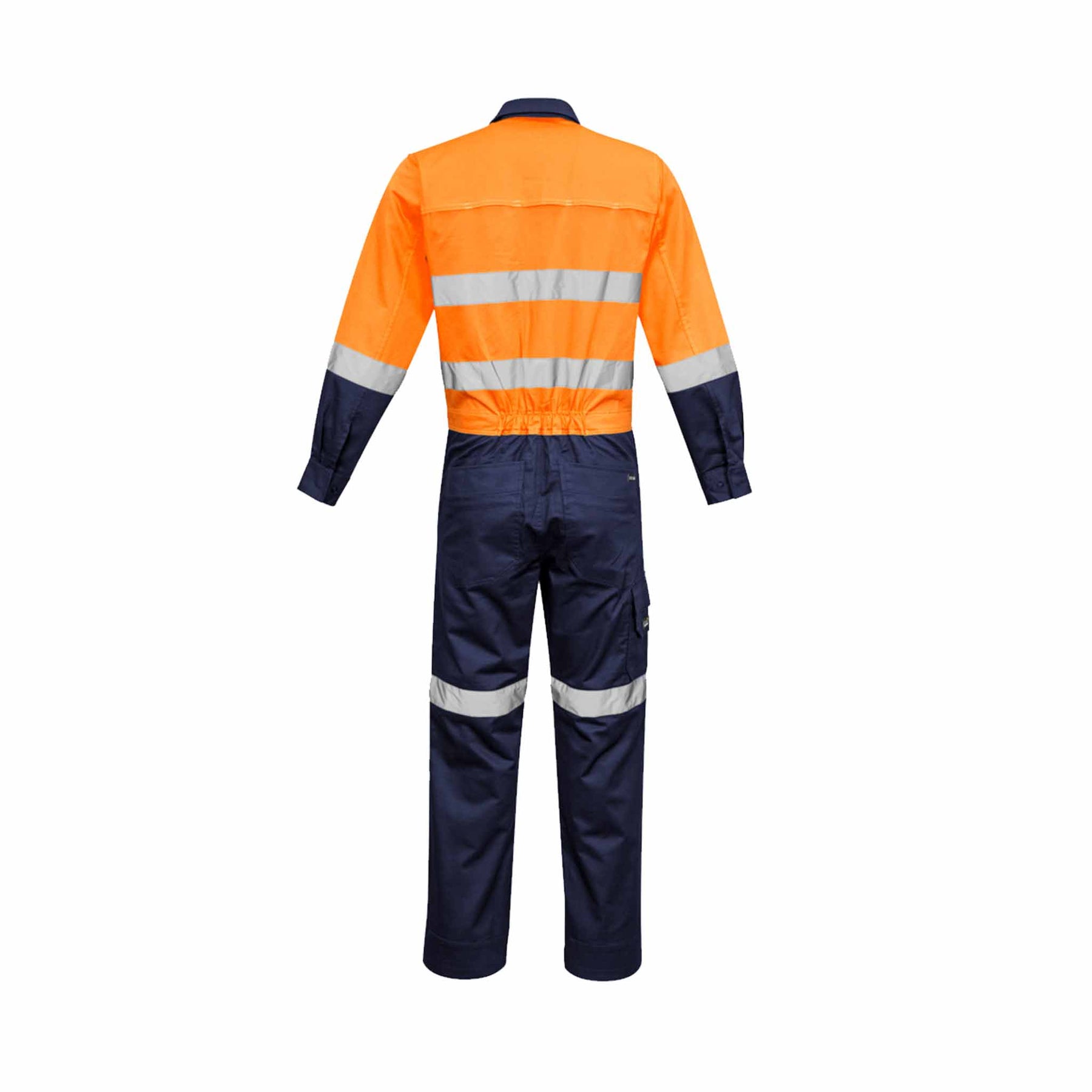 Orange navy rugged cooling taped overalls back view