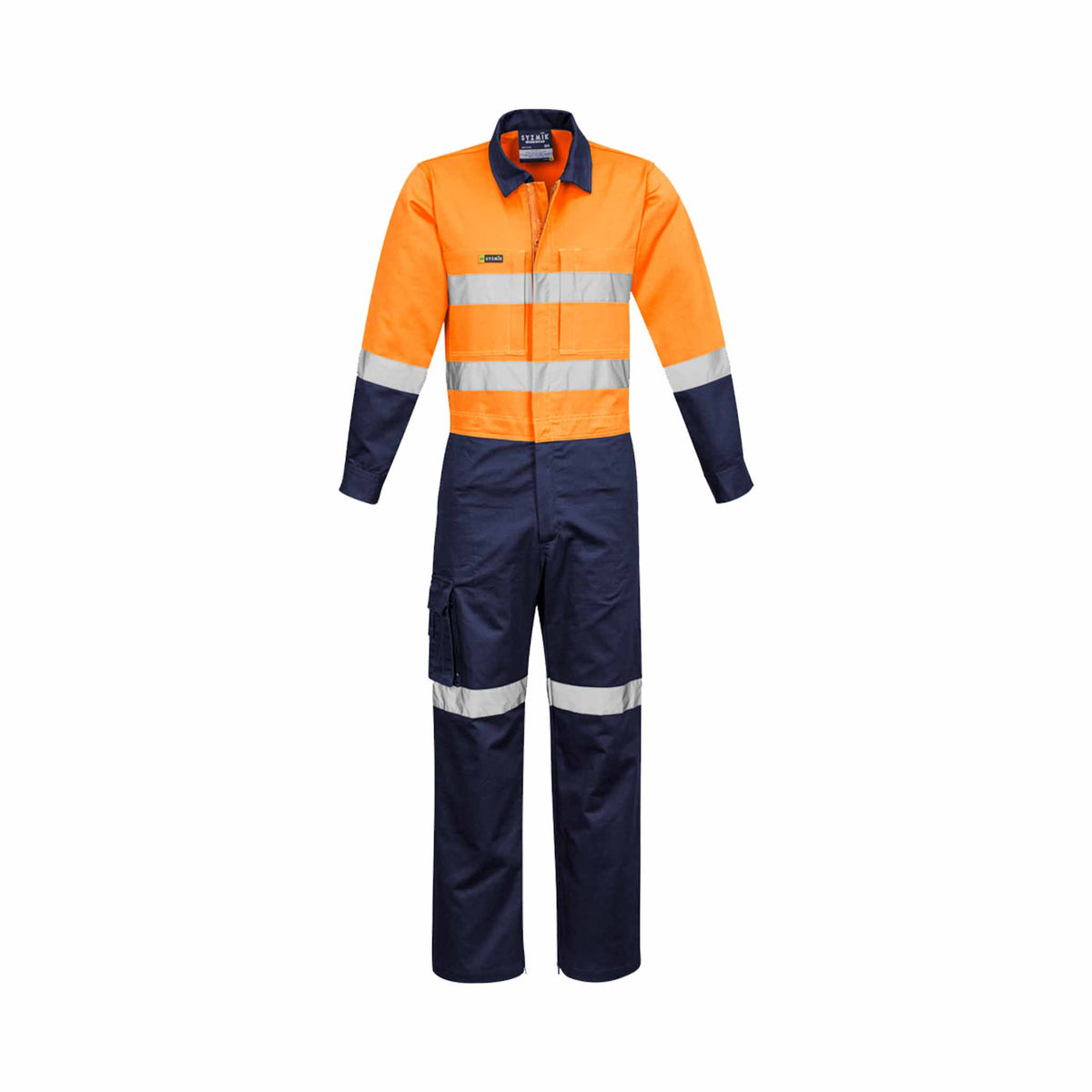 Orange navy rugged cooling taped overalls front view