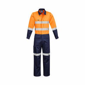 Orange navy rugged cooling taped overalls front view