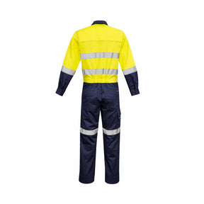Yellow navy rugged cooling taped overalls back view