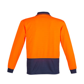 syzmik back of orange navy hi vis basic spliced long sleeve polo