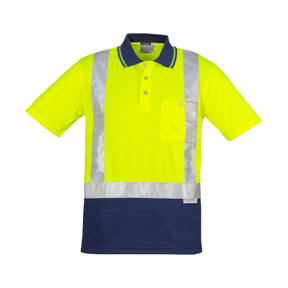 hi vis short sleeve spliced polo shoulder taped in yellow navy