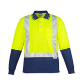 hi vis long sleeve spliced polo with shoulder tape in yellow navy