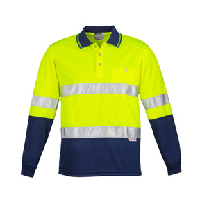 hi vis long sleeve spliced polo hoop taped in yellow navy