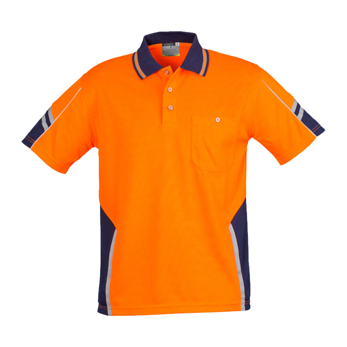 squad hi vis short sleeve polo in orange navy