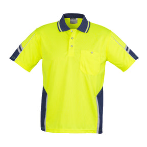 squad hi vis short sleeve polo in yellow navy