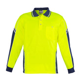 squad hi vis long sleeve polo in yellow navy