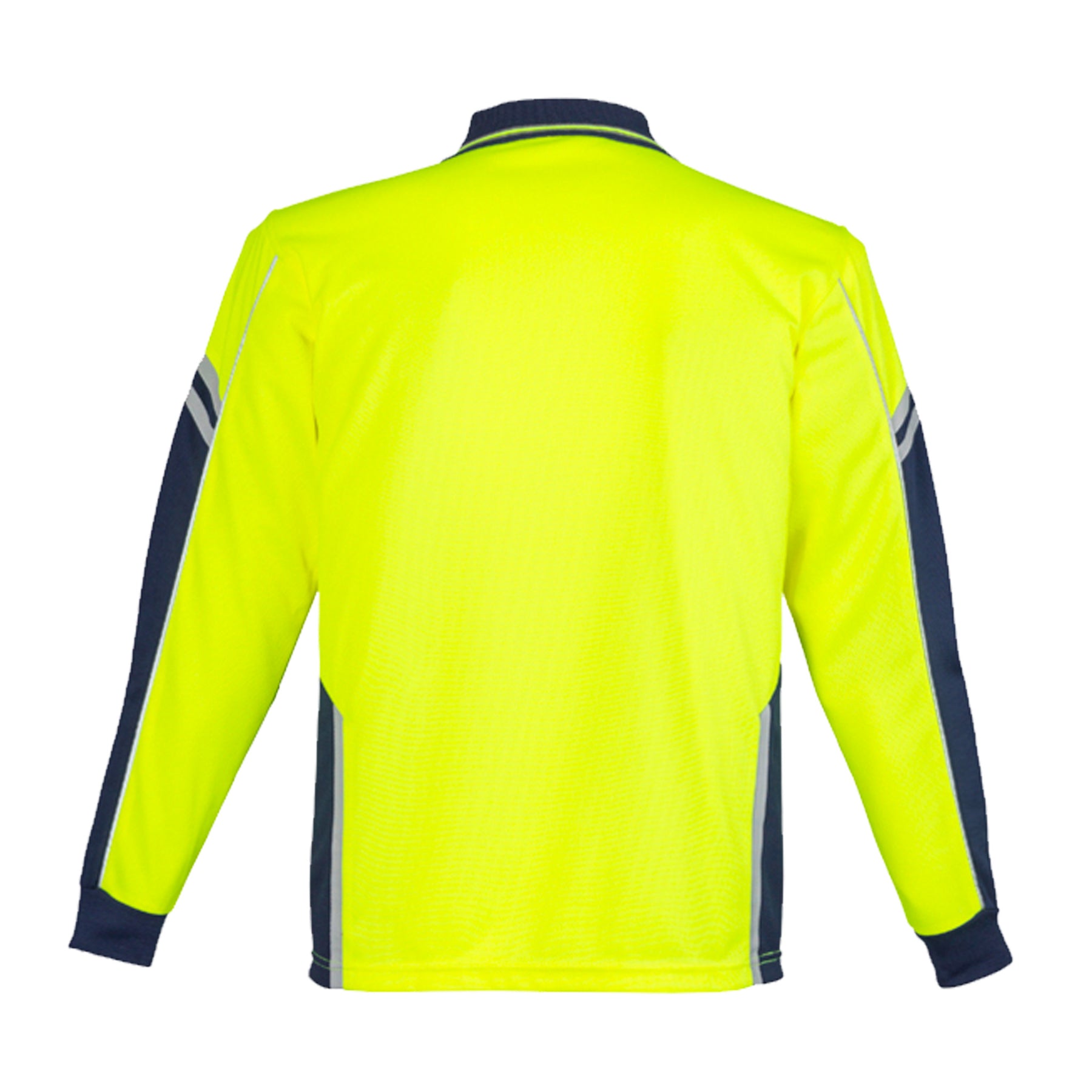back of squad hi vis long sleeve polo in yellow navy