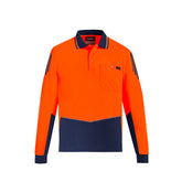 orange navy hi vis flux long sleeve polo