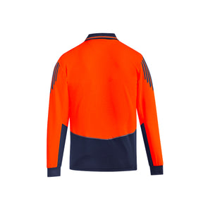 back of orange navy hi vis flux long sleeve polo