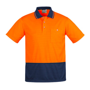 comfort back short sleeve polo in orange navy