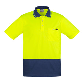 comfort back short sleeve polo in yellow navy