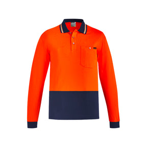 hi vis cotton long sleeve polo in orange navy