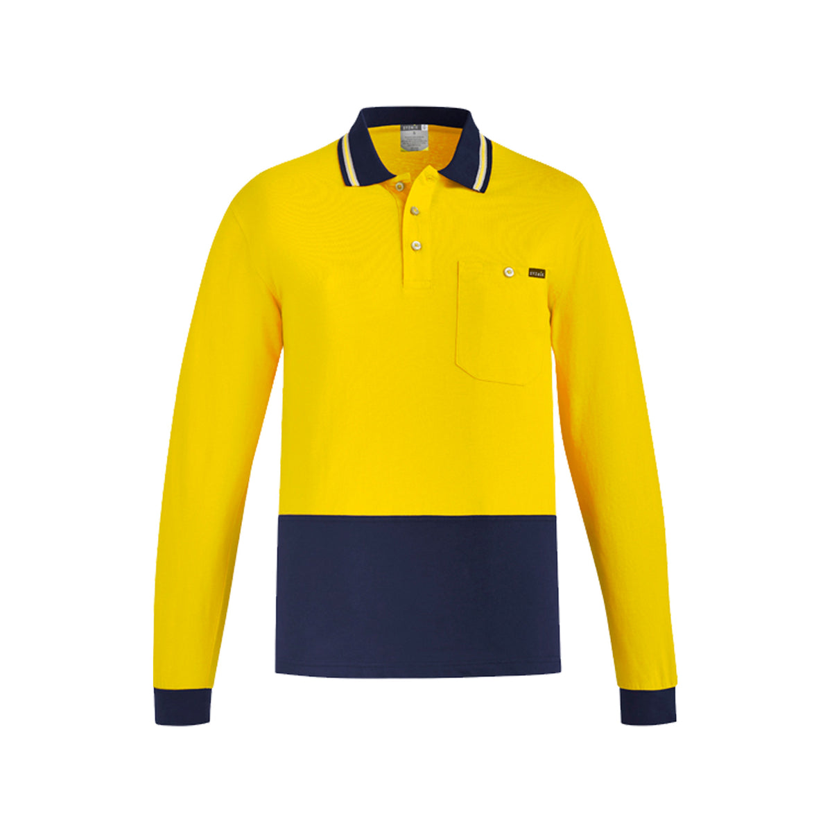 hi vis cotton long sleeve polo in yellow navy