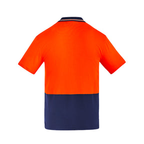 back of orange navy hi vis cotton short sleeve polo