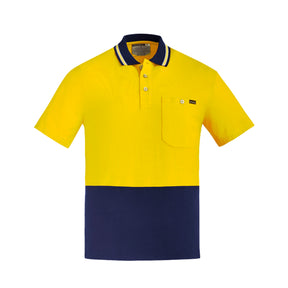 yellow navy hi vis cotton short sleeve polo