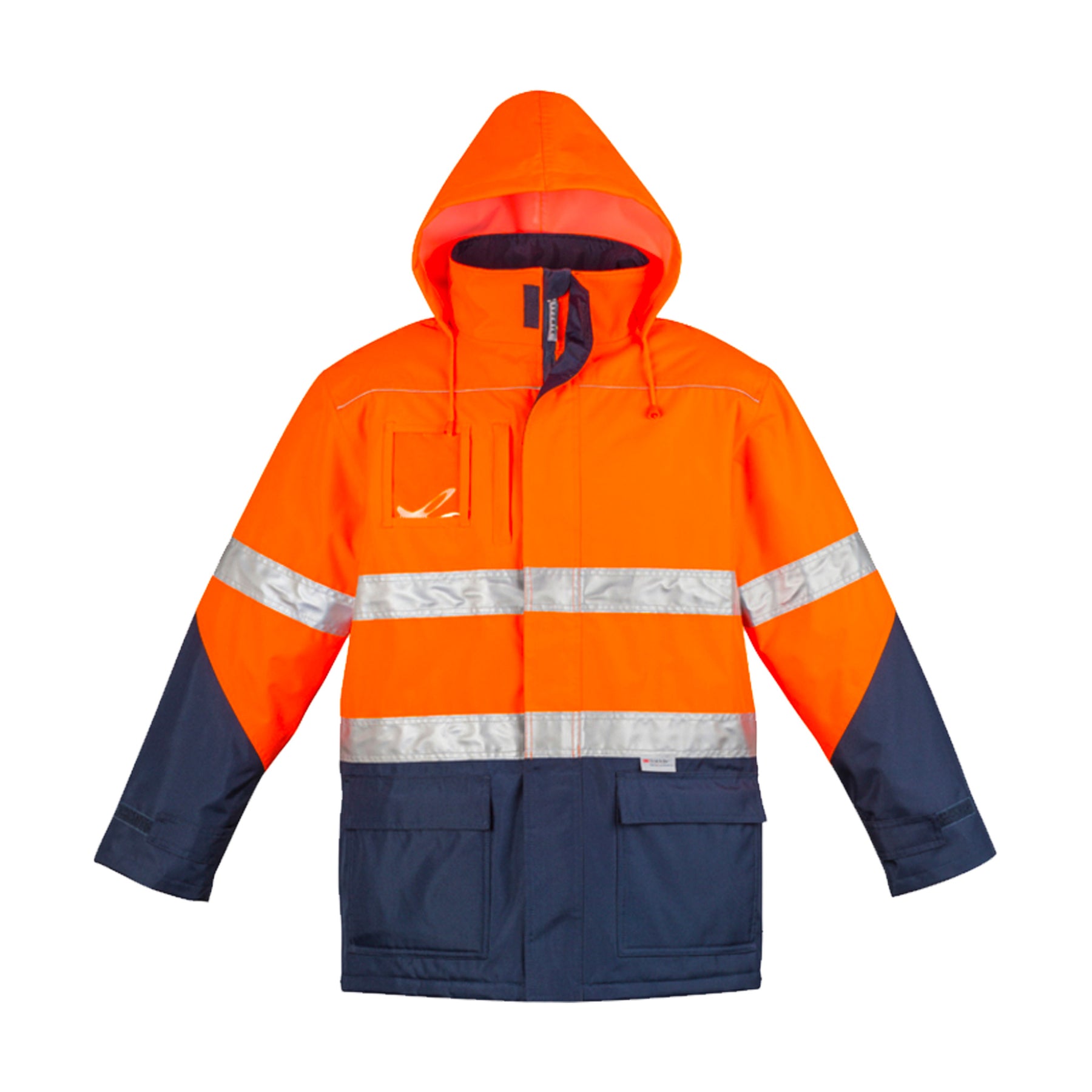 syzmik hi vis storm jacket in orange navy with hood