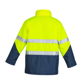 syzmik back of hi vis storm jacket in yellow navy