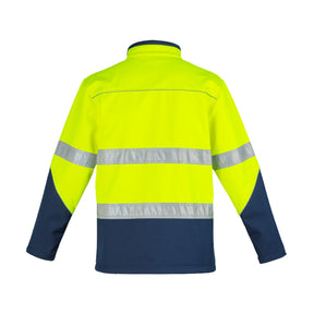 syzmik back of hi vis soft shell jacket in yellow navy