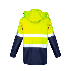 syzmik back of ultralite waterproof jacket in yellow navy