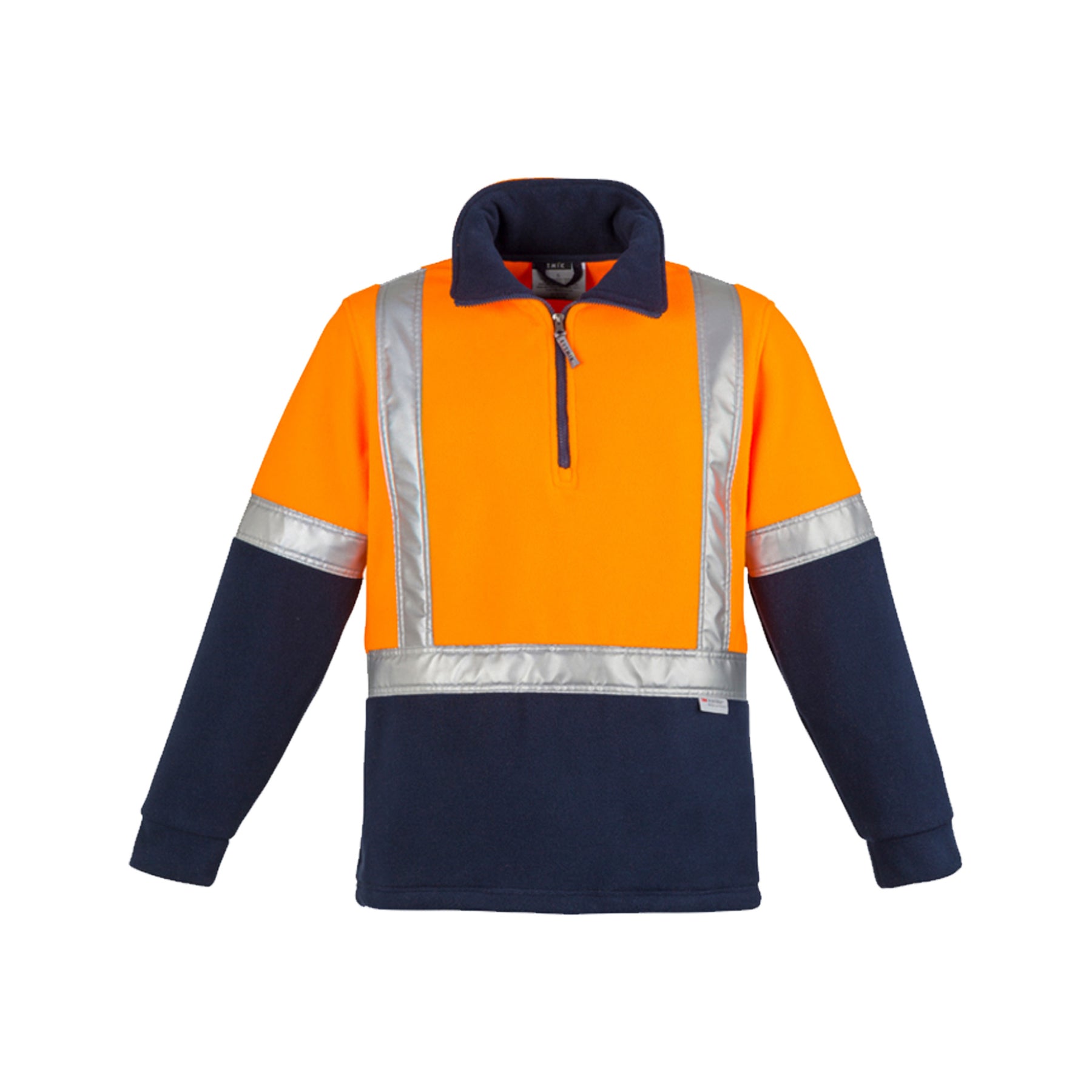 orange navy hi vis fleece jumper with shoulder tape