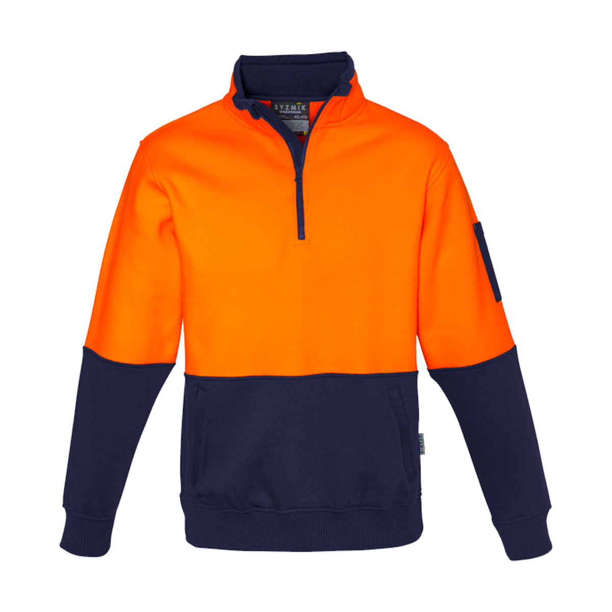 hi vis half zip pullover in orange navy