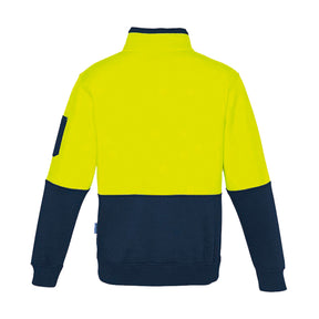 hi vis half zip pullover in yellow navy