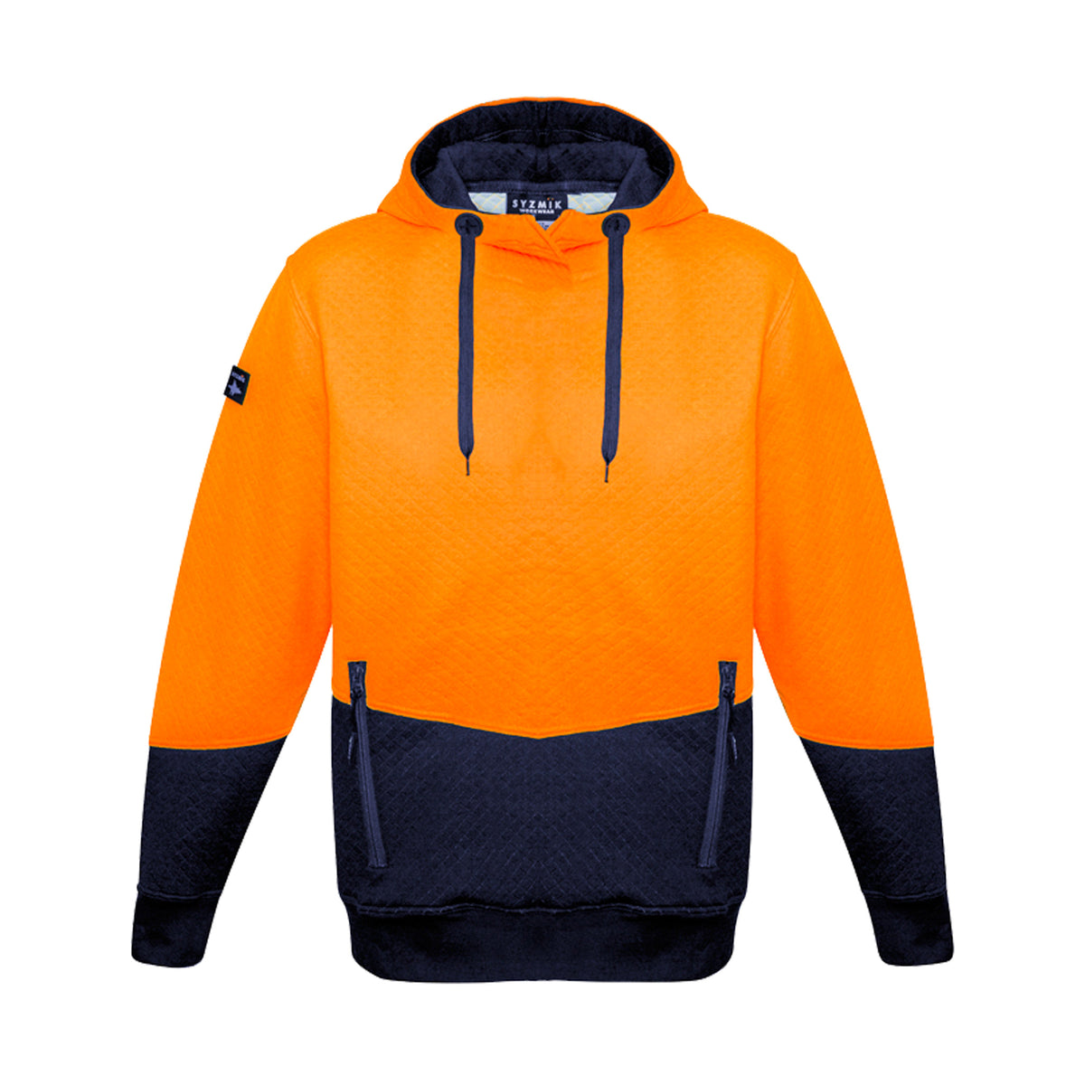 orange navy hi vis textured jacquard hoodie