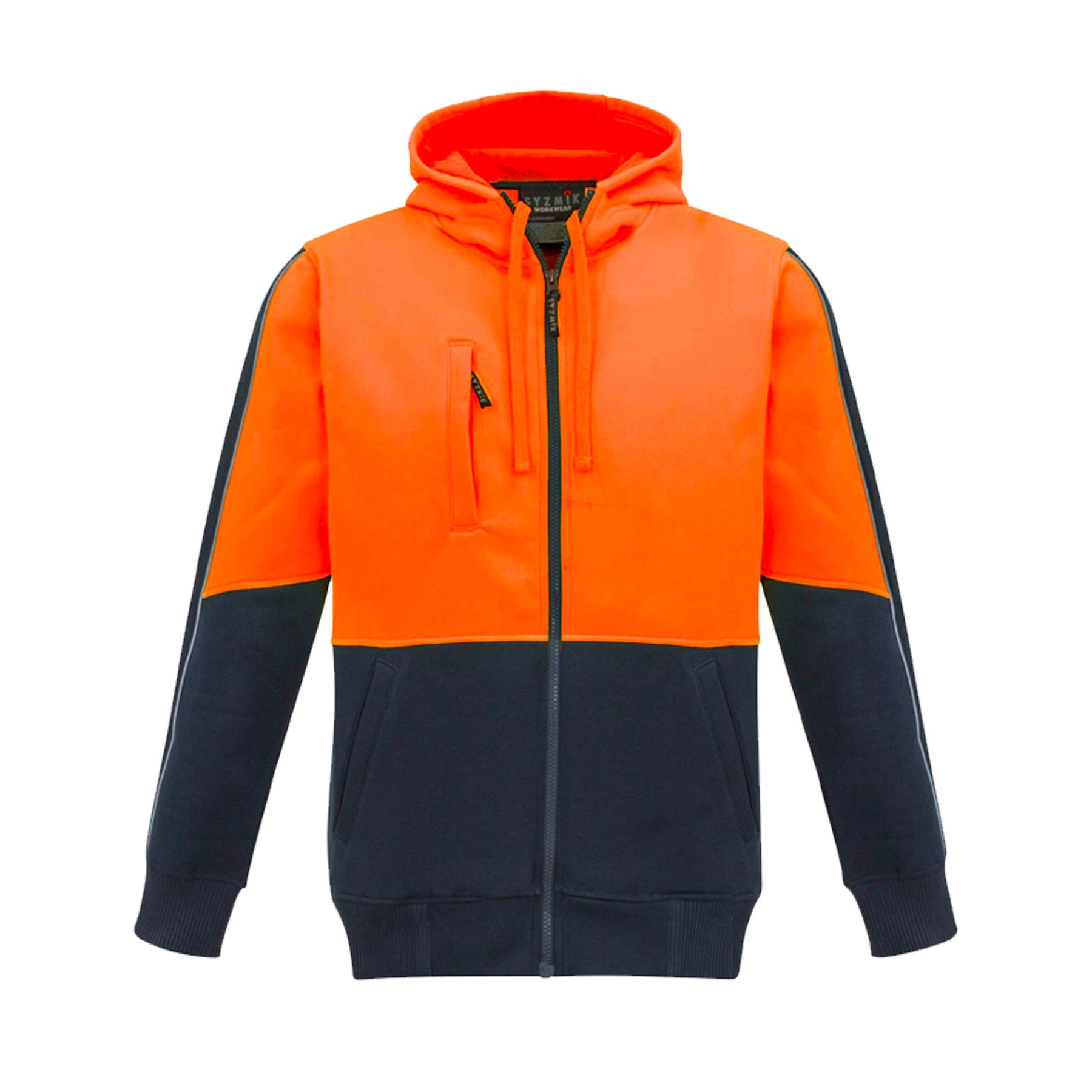 syzmik hi vis full zip hoodie in orange navy