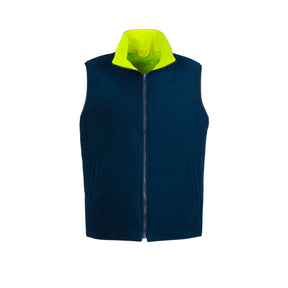 yellow hi vis lightweight fleece lined vest reverse side